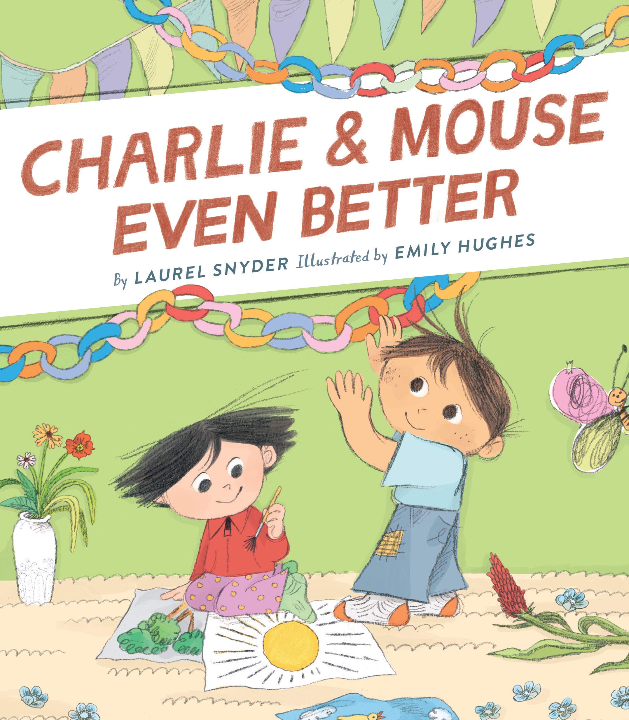 Two young boys decorate for a birthday party on the cover of this early reader, one hanging colorful paper chains and the other drawing a picture of a sun.