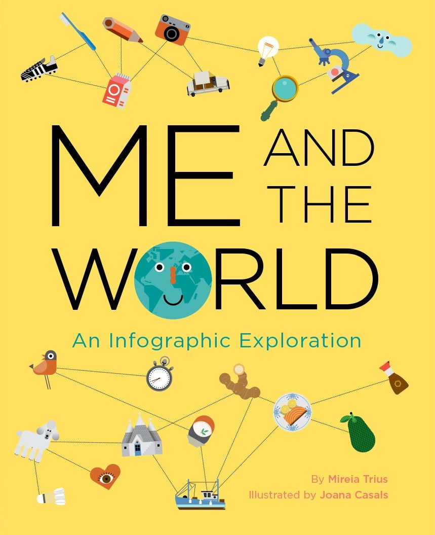 A bright yellow cover filled with icons (lightbulbs, cars, boats, animals, food, and more) all connected with dotted lines in an infographic style.